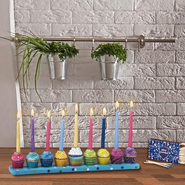 Hand Painted Resin Cupcakes Menorah - Image 2