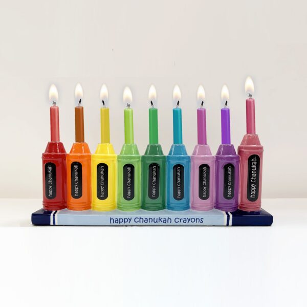 Crayons Hand Painted Ceramic Kids Menorah - Image 2