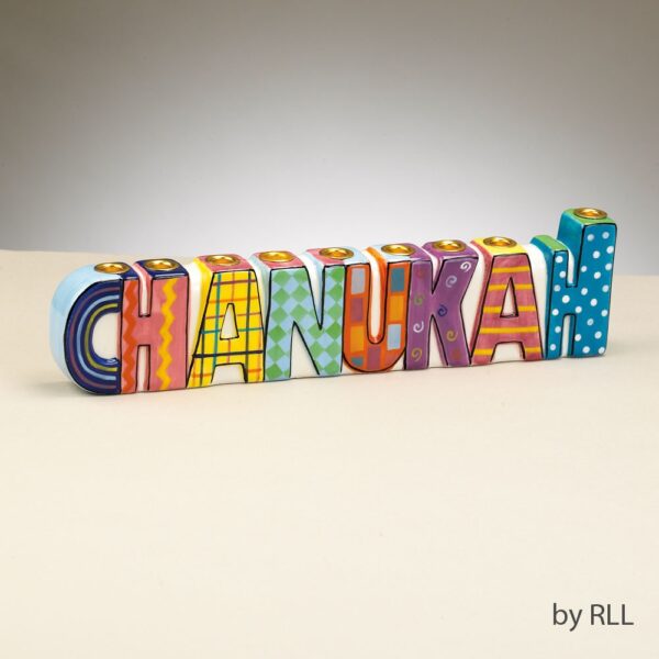 Hand Painted Ceramic Colourful Chanukah Menorah